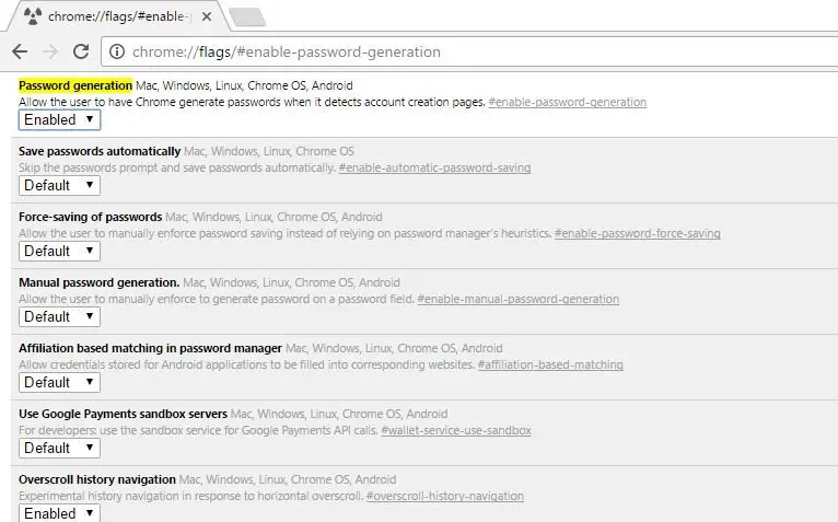 chrome flags automatic password generation