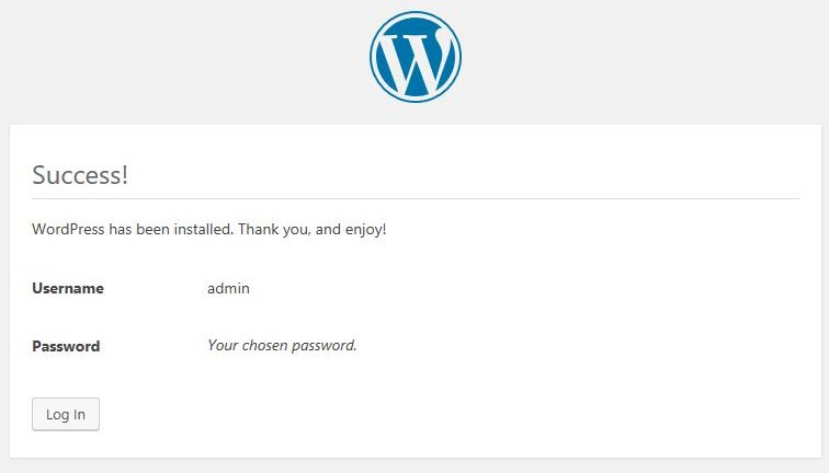 wordpress installation successful