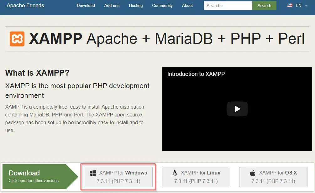 The XAMPP download homepage