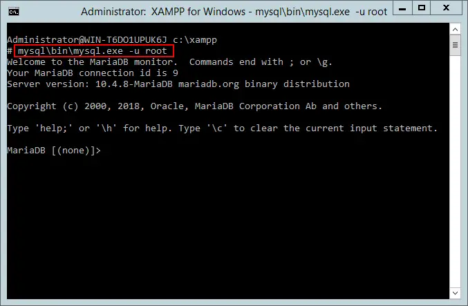 Running MySQL in the XAMPP shell