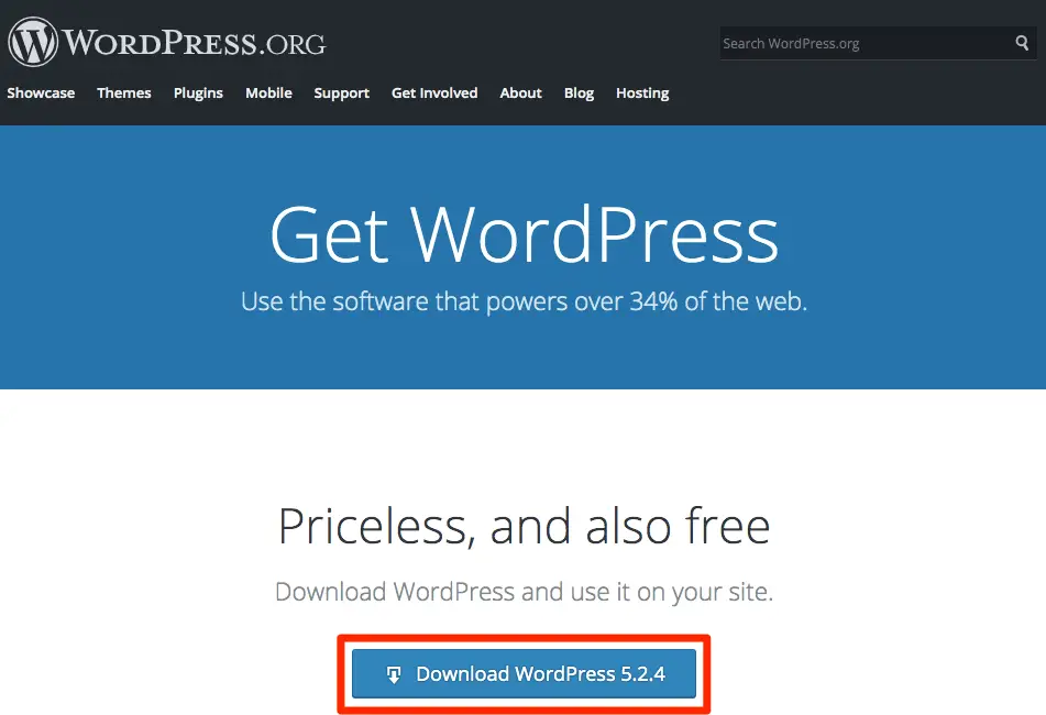 Downloading WordPress from the downloads page