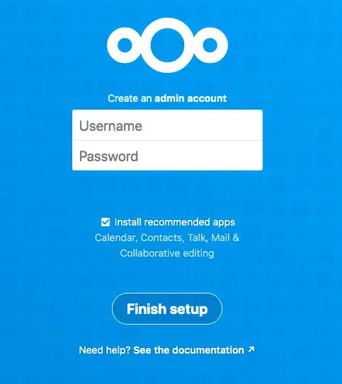 Creating the administrator account in Nextcloud