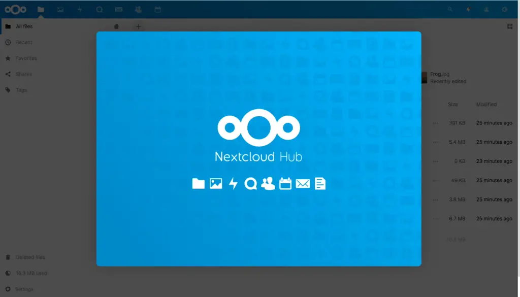 The Nextcloud hub interstitial page