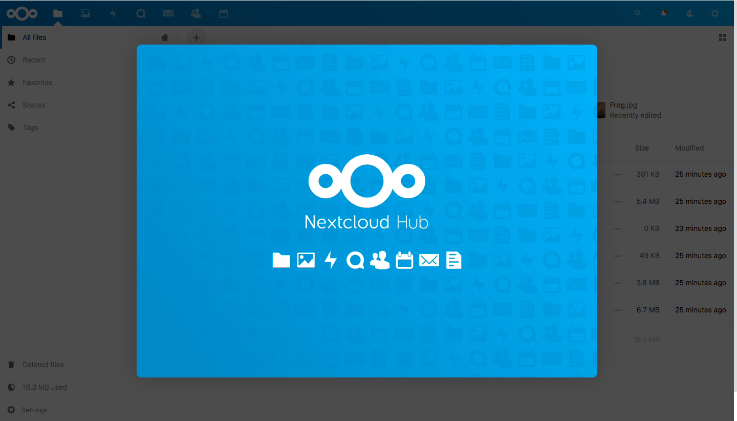The Nextcloud hub interstitial page