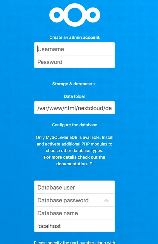 Nextcloud settings page