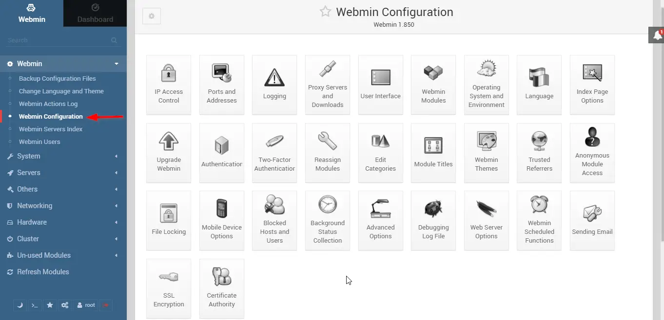 webmin configuration