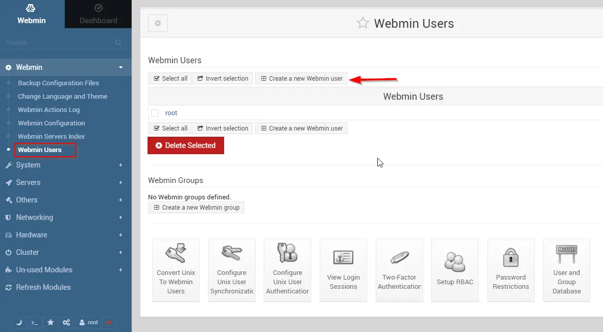 webmin user management