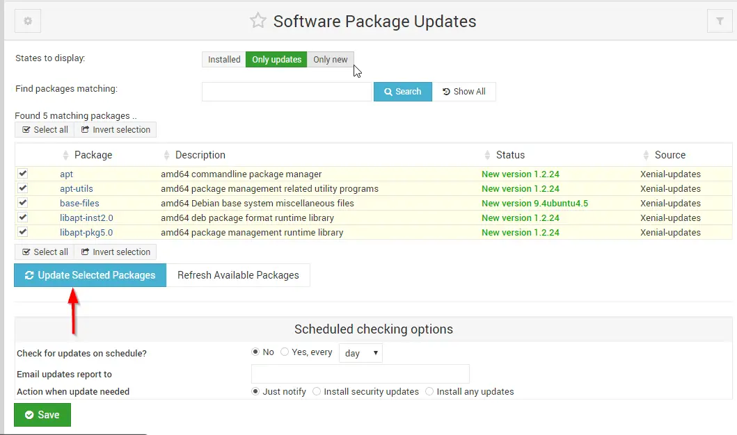 webmin package update