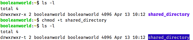 The sticky bit added to a directory.