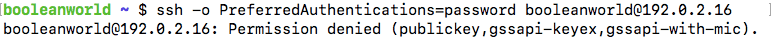 Permission denied for a server with password authentication disabled.